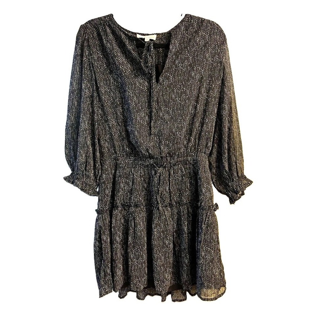 Pinch Women's M Black/White Polka Dot Chiffon Smocked Ruffle V-Neck Dress